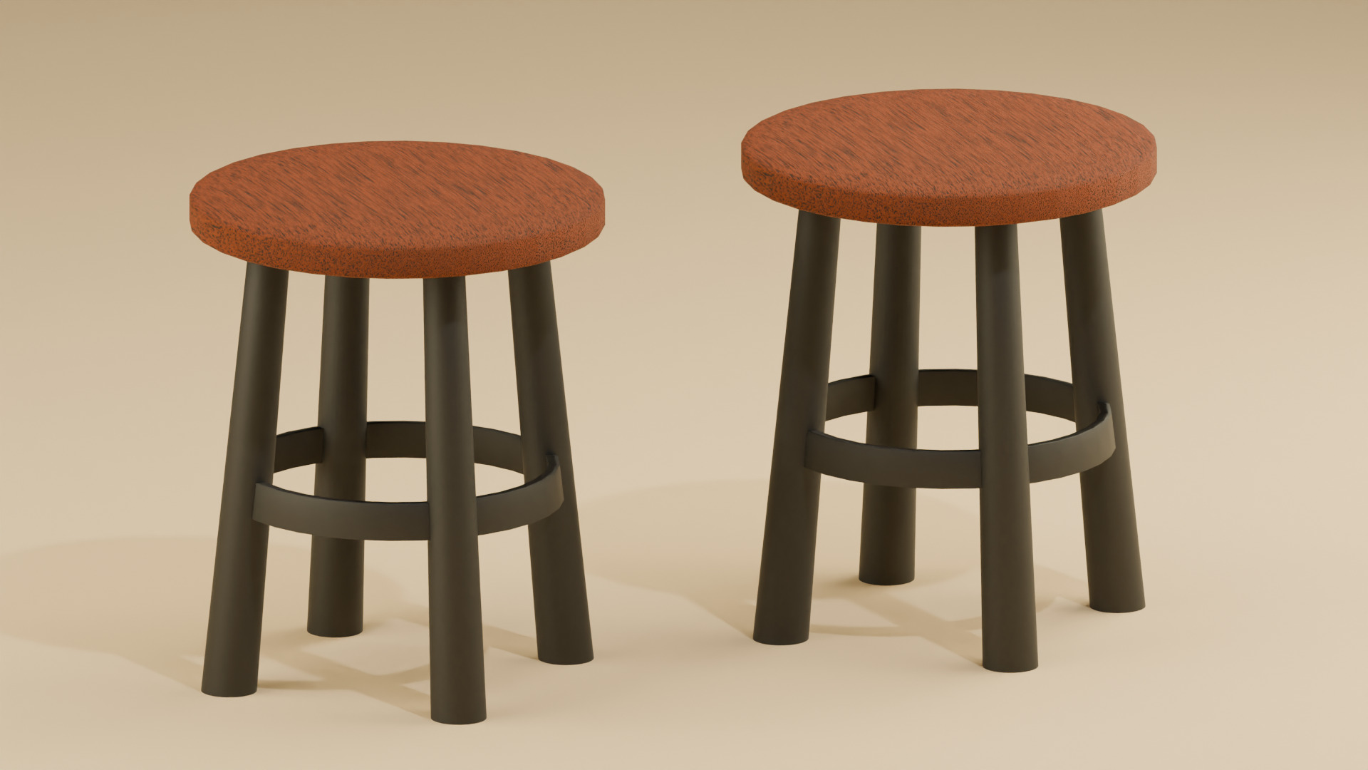 Classic Round Stool Low-poly 3D model_9