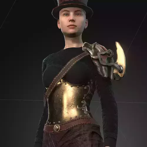 Steampunk rigged character Low-poly 3D model