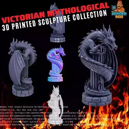 Dragon Wrapped Around Ancient Column Statue