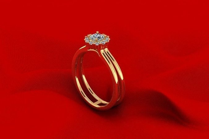 Halo One Stone Wedding Ring TH57 3D print model