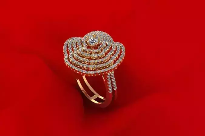 Rose Flower Pav Wedding Ring 