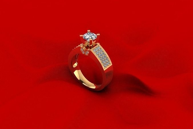 Solitaire Three Row Diamond Ring AICAD091 3D print model