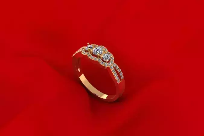 Halo Three Stone Wedding Ring AICAD089