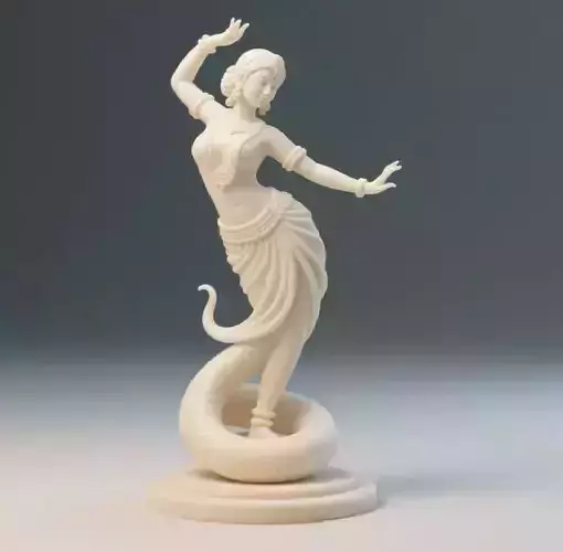 6 Ivory Serpent Dancer with Female Head Indian Minimalist Statue