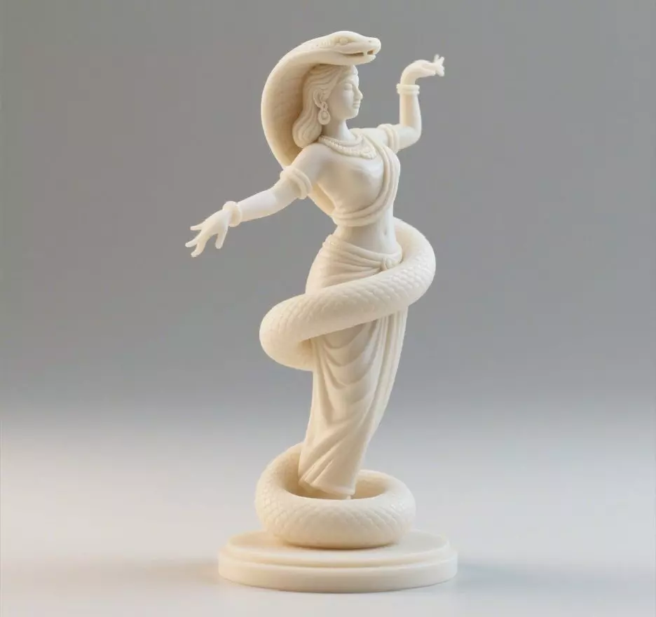 7Ivory Serpent Dancer with Female Head Indian Minimalist Statue 3D print model_0