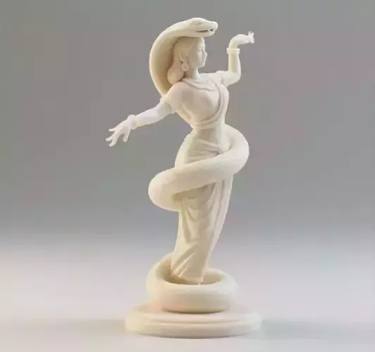 7Ivory Serpent Dancer with Female Head Indian Minimalist Statue