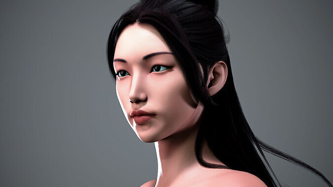 Asian Girl Game-Ready Fantasy Character Low-poly 3D model