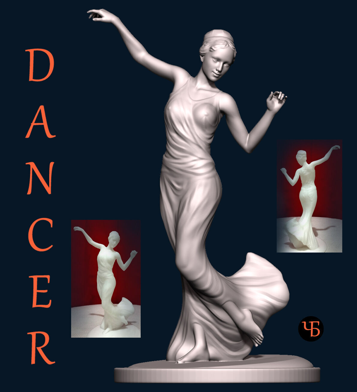 Elegant Female Dancer Figurine  3D Printable STL  3D print model_6
