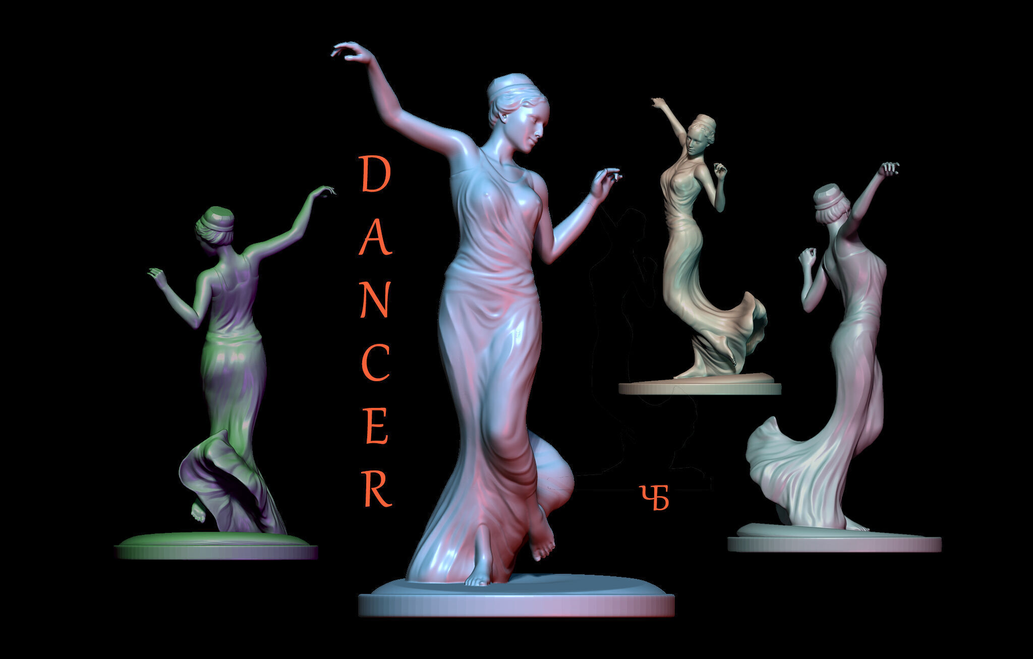 Elegant Female Dancer Figurine  3D Printable STL  3D print model_10