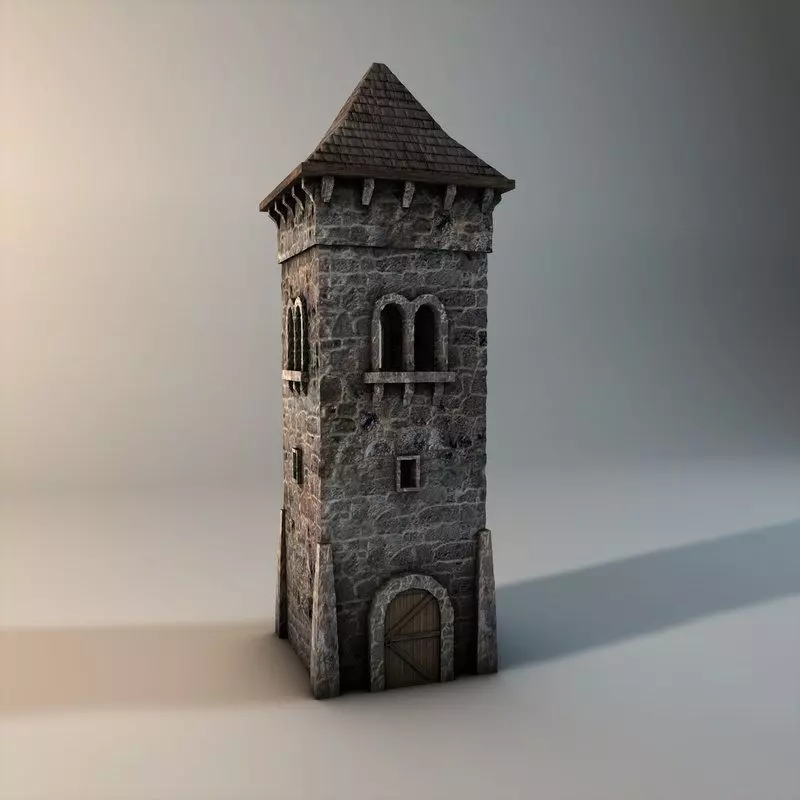 Low poly stone tower Low-poly 3D model_0