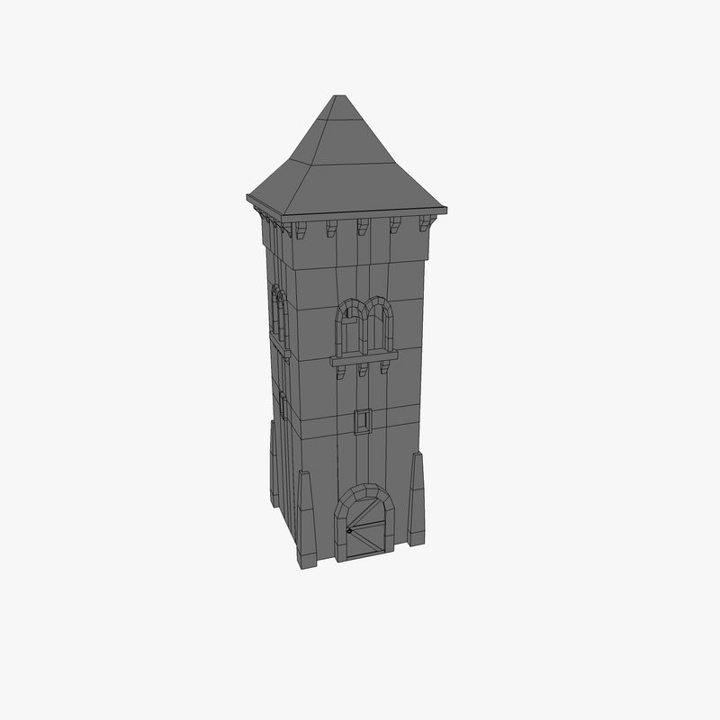 Low poly stone tower Low-poly 3D model_5