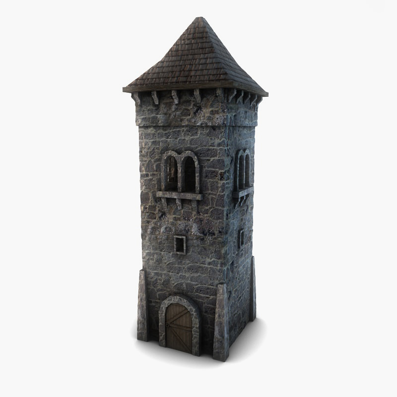 Low poly stone tower Low-poly 3D model_4