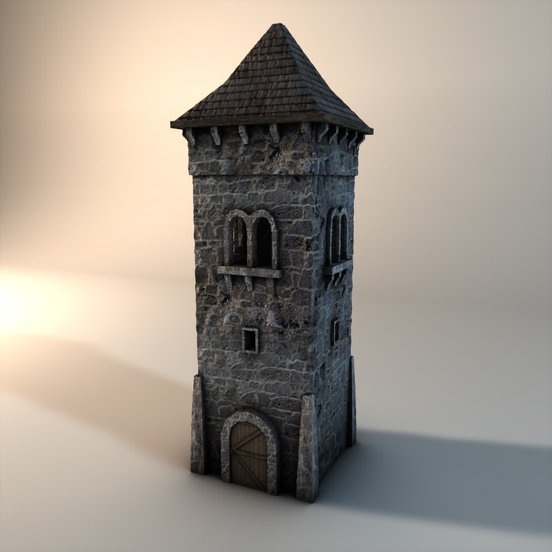 Low poly stone tower Low-poly 3D model_1