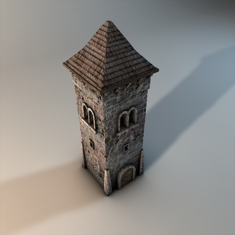 Low poly stone tower Low-poly 3D model_2