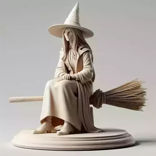 300 Ivory Witch with Broom 3D Model
