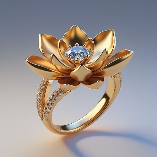 Golden Lotus Engagement Ring 3D print model