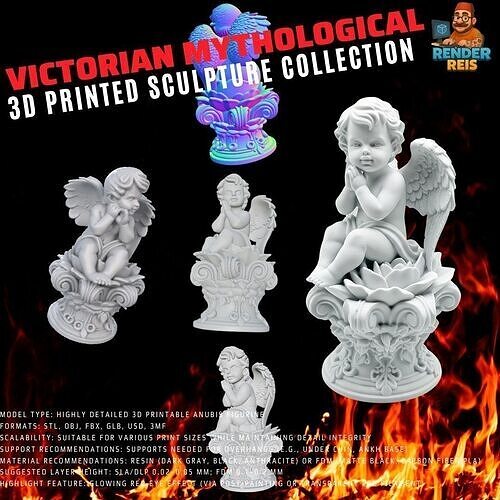 Cherub Praying on Lotus Flower Statue 3D model