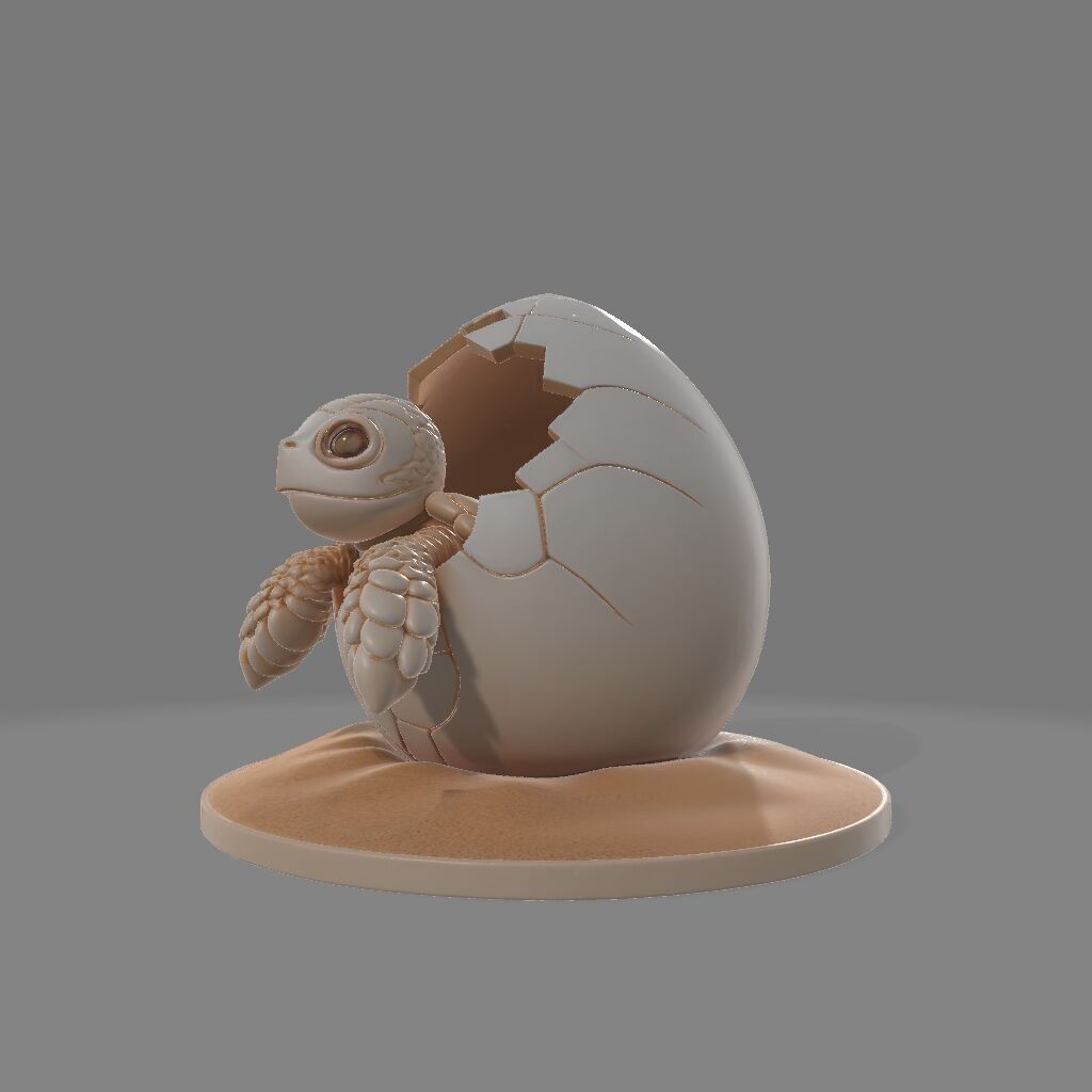 Hatching Sea Turtle  Baby Sculpture on Sand Base 3D print model_4