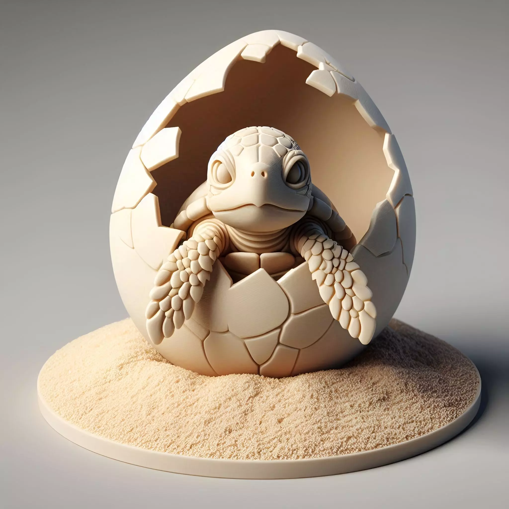Hatching Sea Turtle  Baby Sculpture on Sand Base 3D print model_0