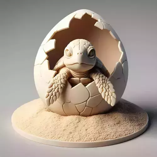Hatching Sea Turtle  Baby Sculpture on Sand Base
