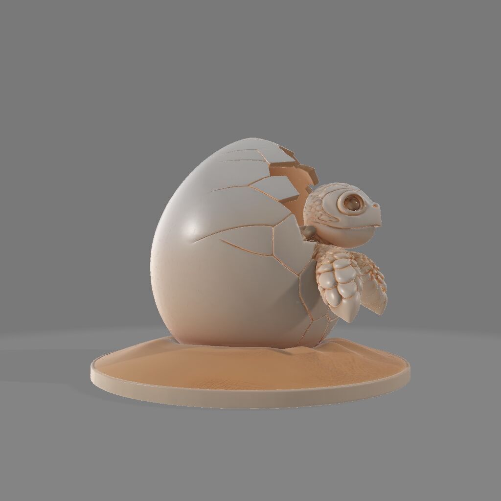 Hatching Sea Turtle  Baby Sculpture on Sand Base 3D print model_3