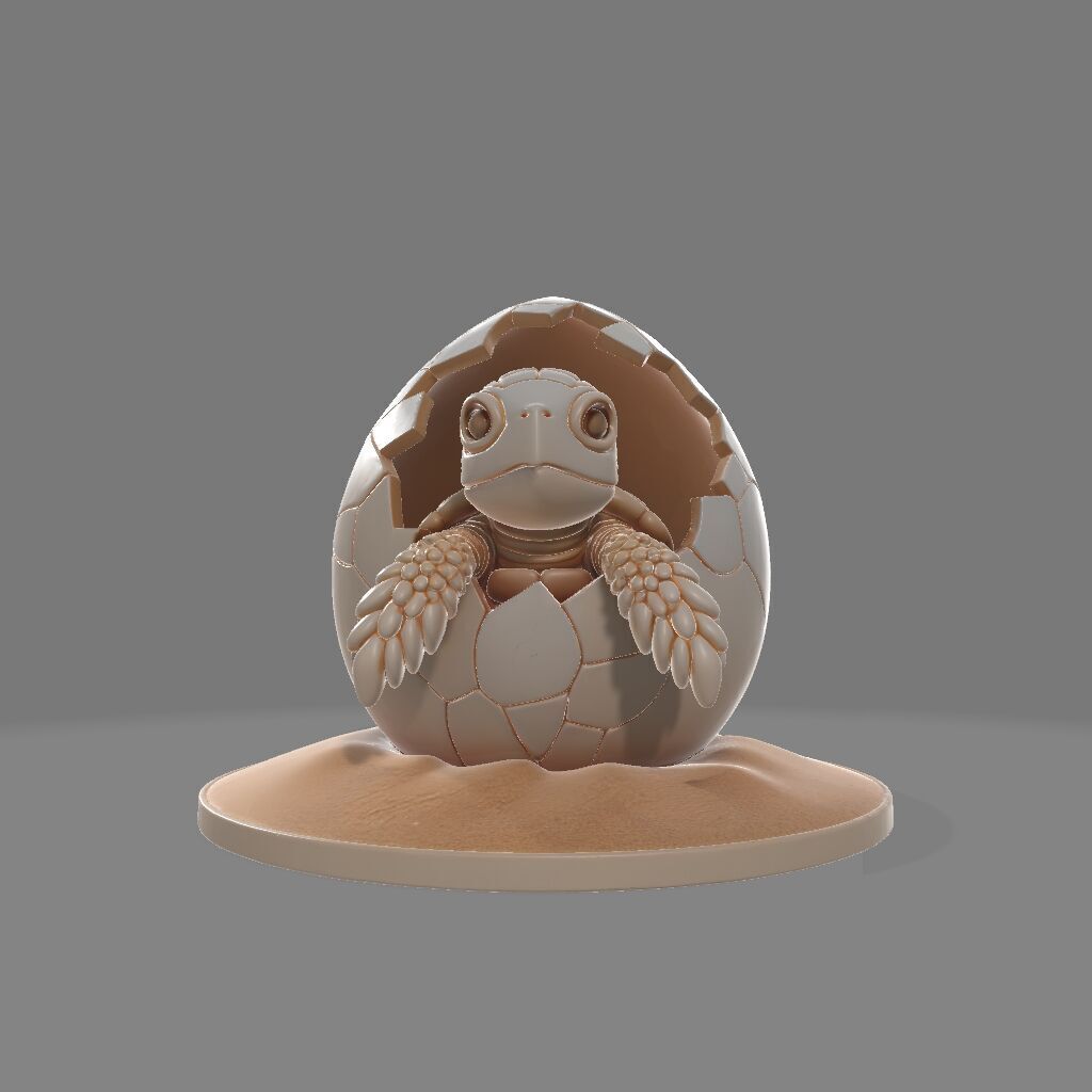 Hatching Sea Turtle  Baby Sculpture on Sand Base 3D print model_2