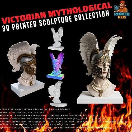 Winged Helmet Warrior Goddess Bust 3D model