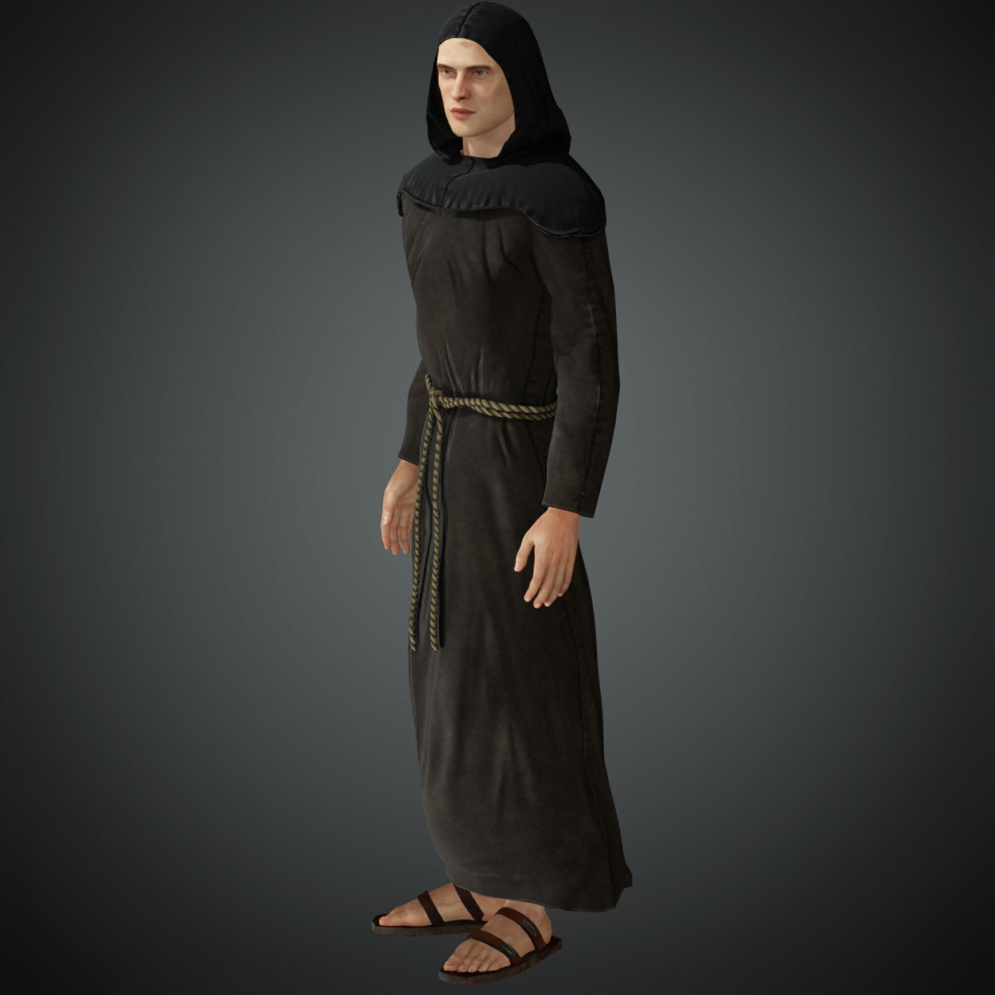 Rigged Fantasy Medieval Character Monk Low-poly 3D model_3