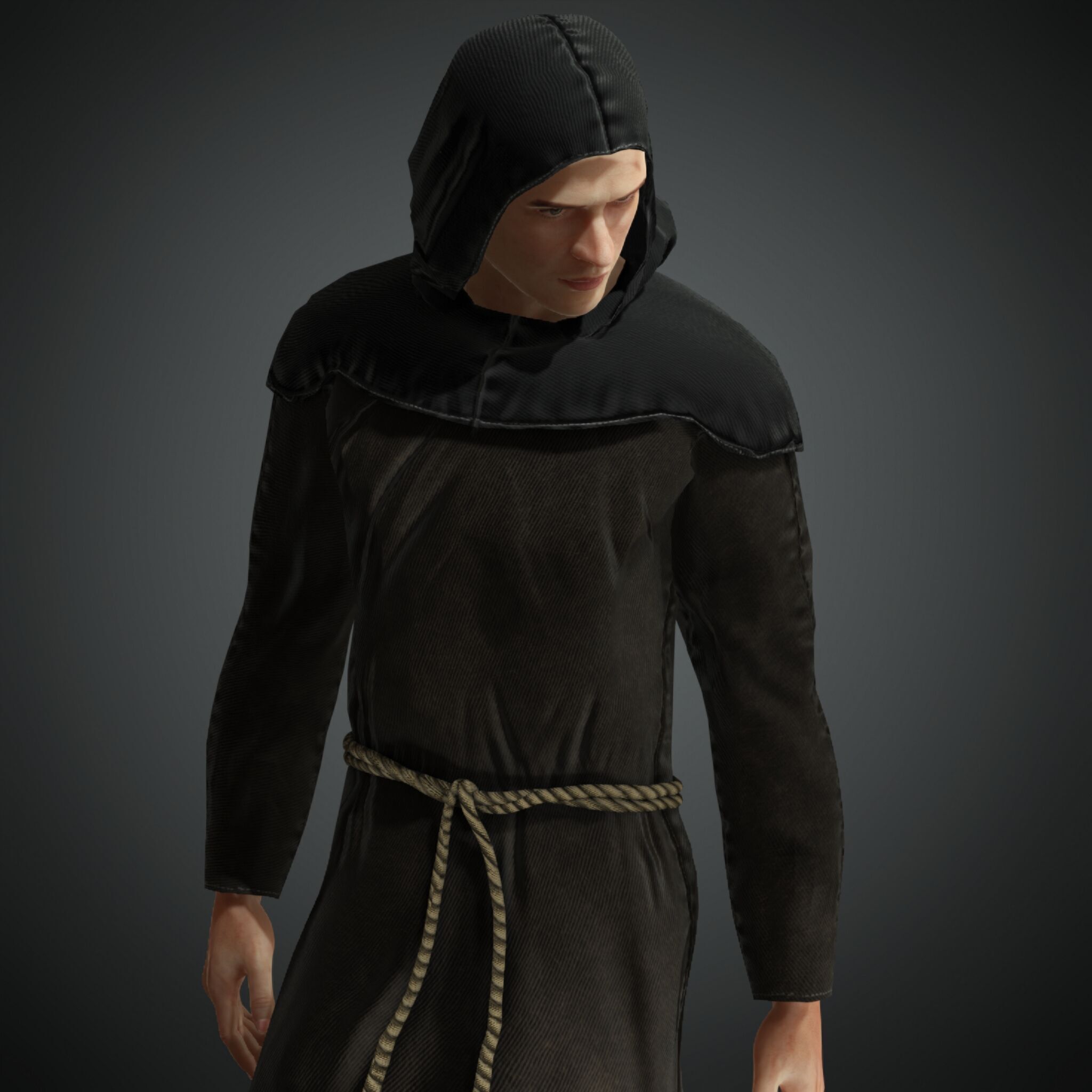 Rigged Fantasy Medieval Character Monk Low-poly 3D model_1