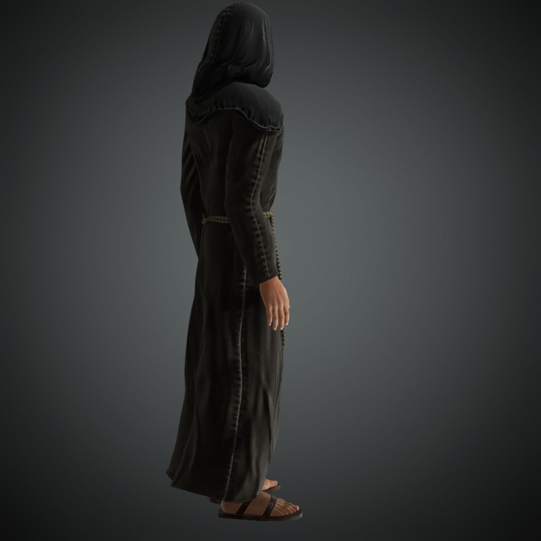 Rigged Fantasy Medieval Character Monk Low-poly 3D model_5
