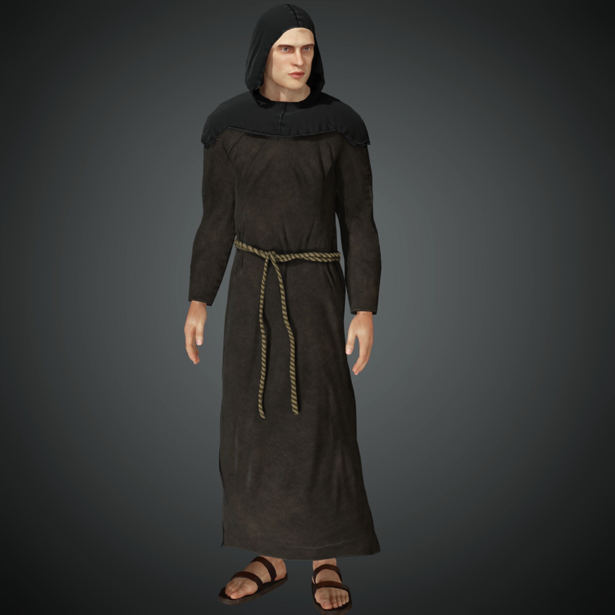 Rigged Fantasy Medieval Character Monk Low-poly 3D model_2