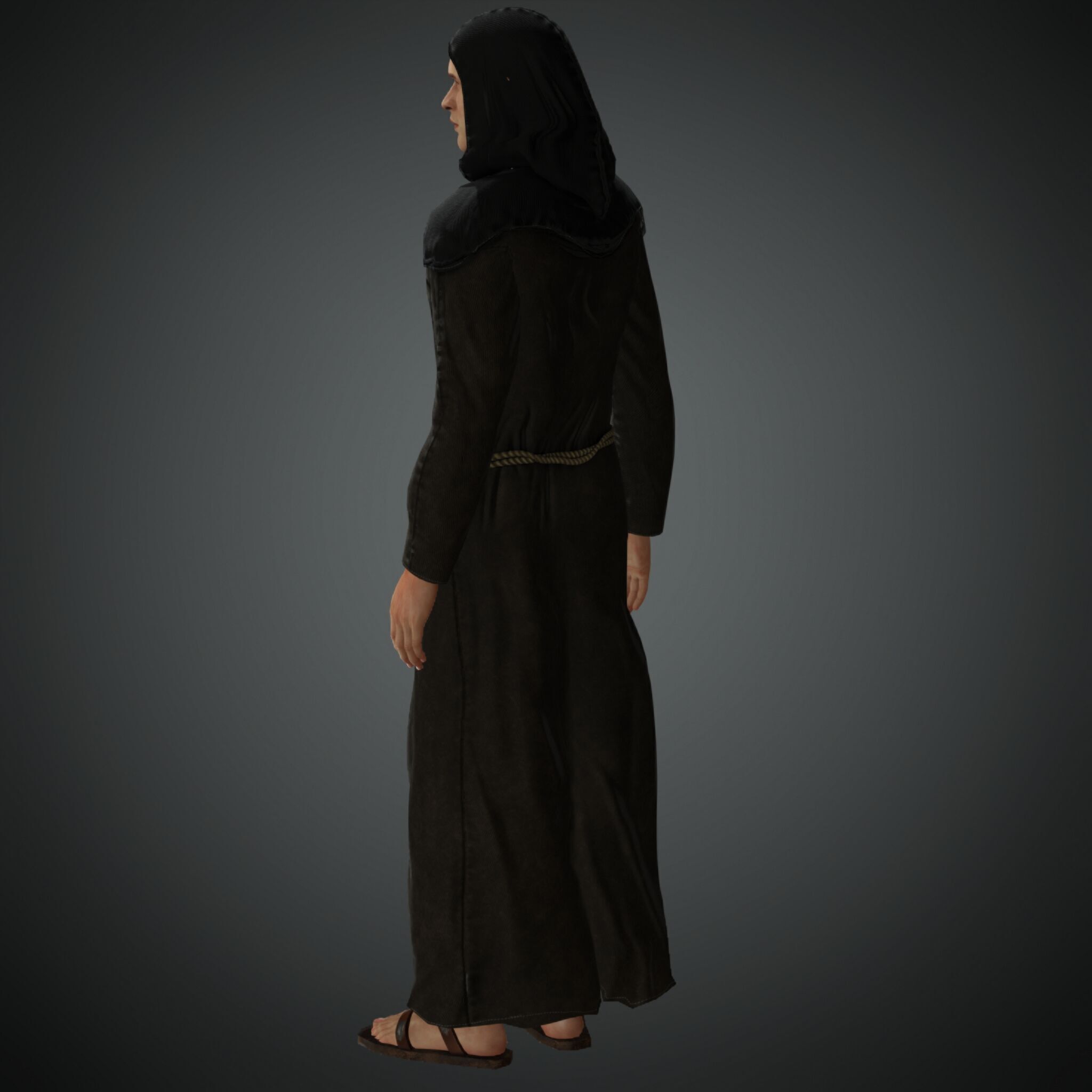 Rigged Fantasy Medieval Character Monk Low-poly 3D model_4