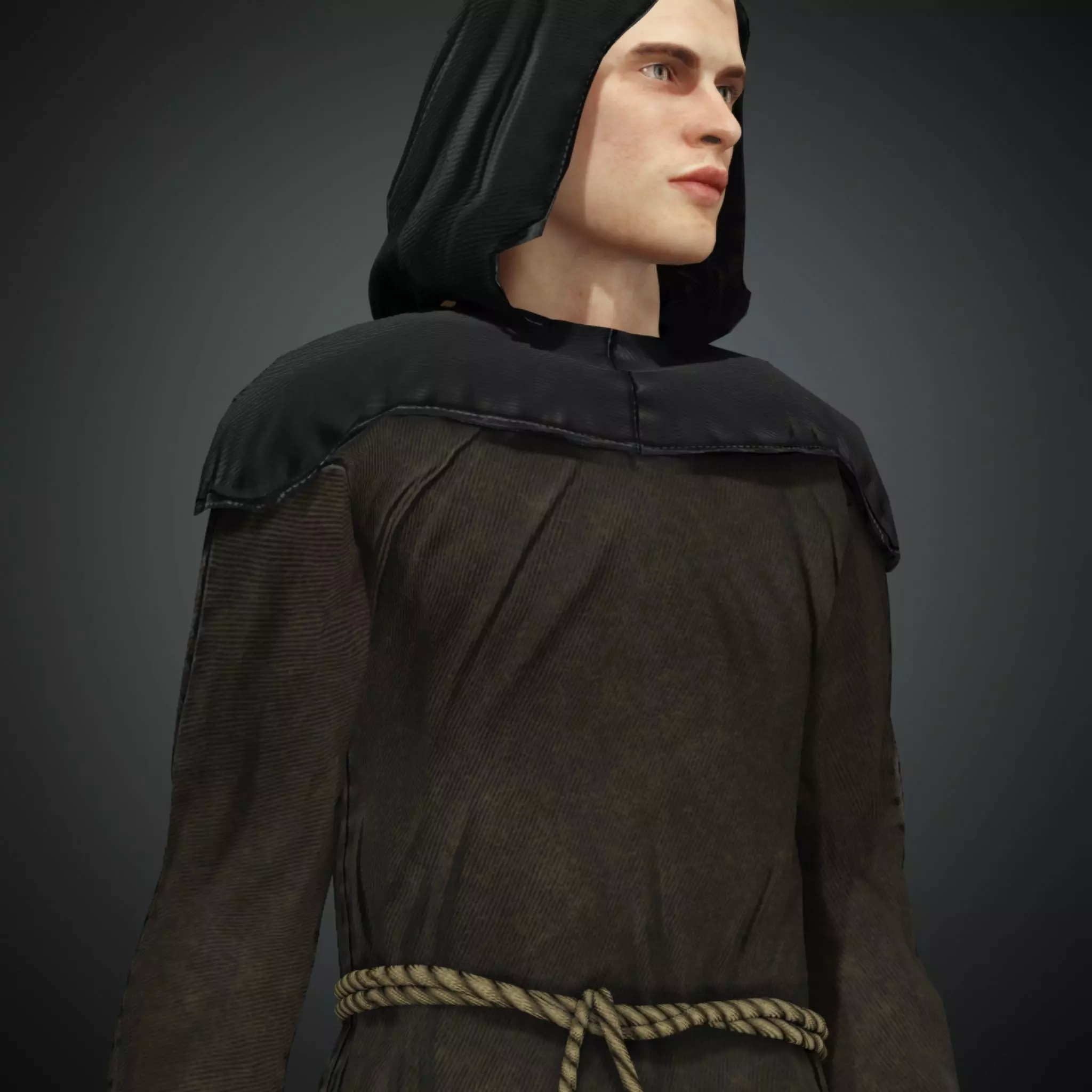 Rigged Fantasy Medieval Character Monk Low-poly 3D model_0