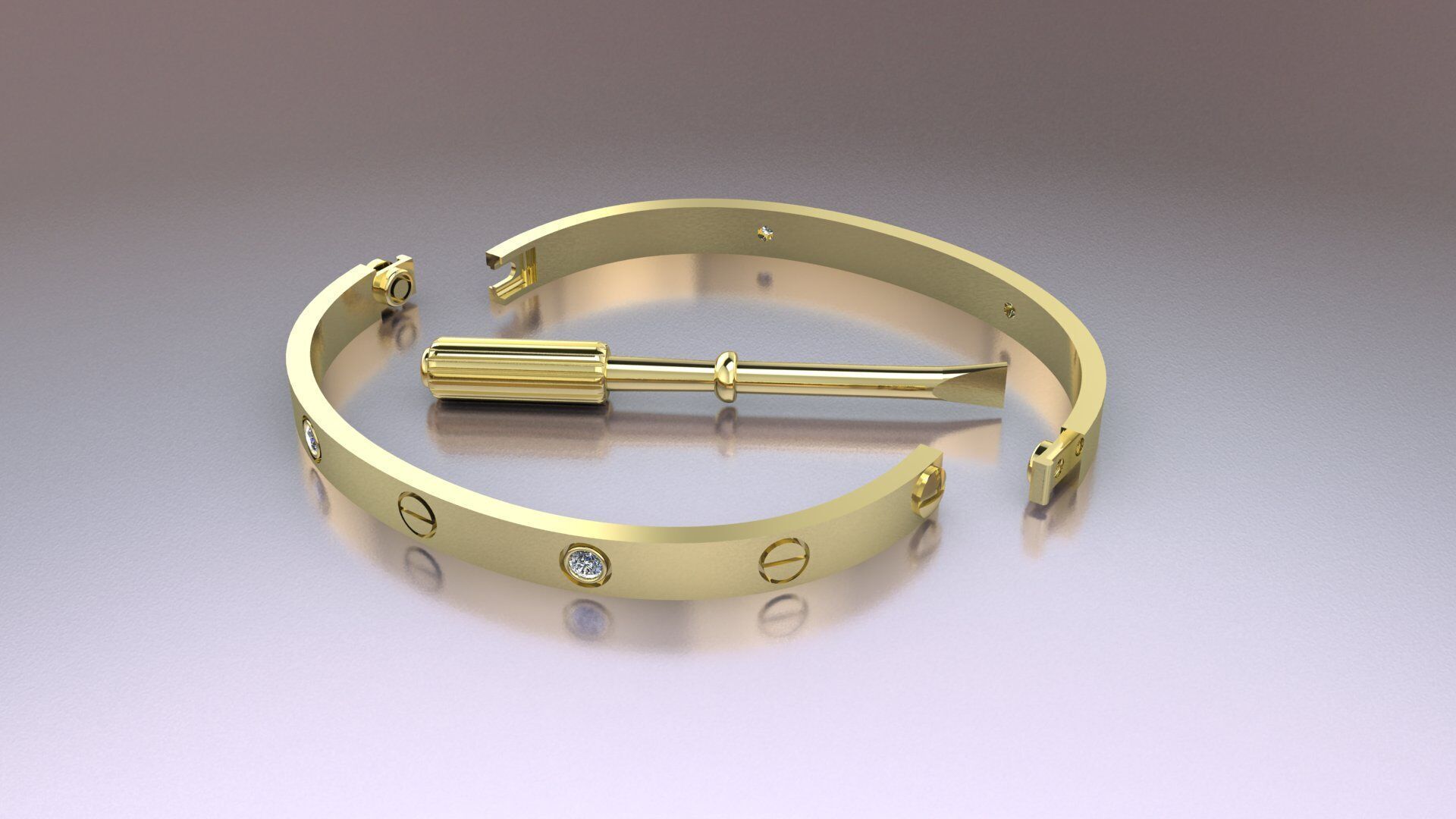CARTIER LOVE bracelet with 4 stones 3D print model 3D print model_6