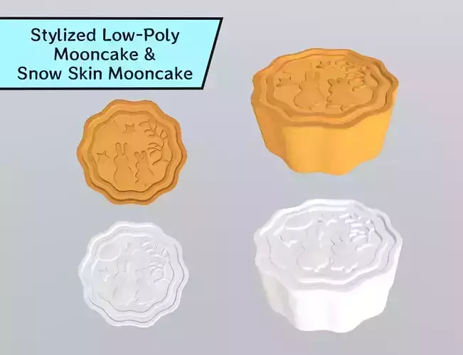 Stylized Low-Poly Mooncake and Snow Skin Mooncake