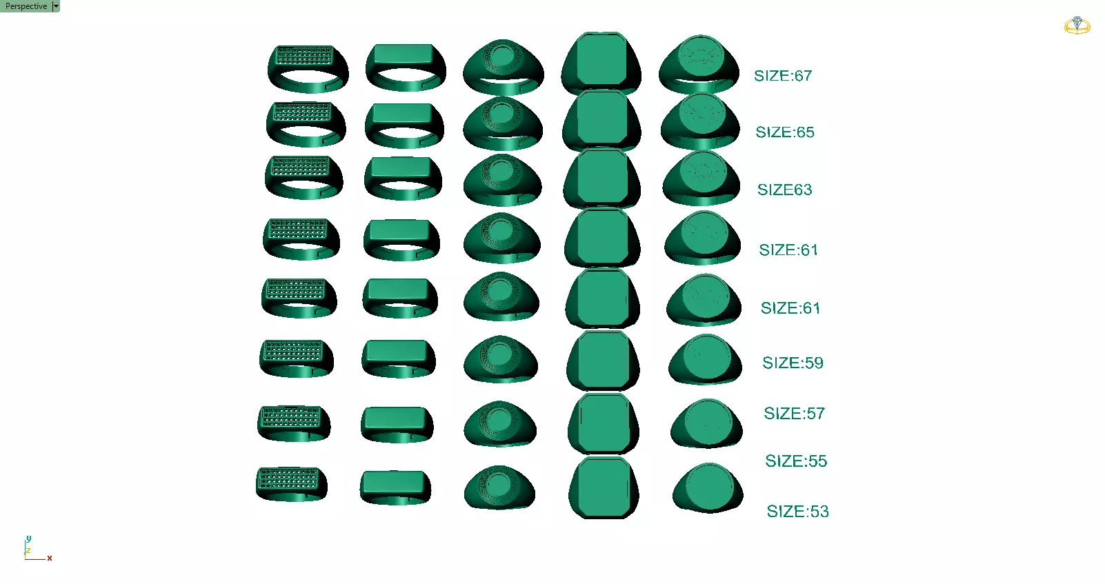 Set of 5 signet pintrest ring - ready for printing in 8 sizes 3D print model_0