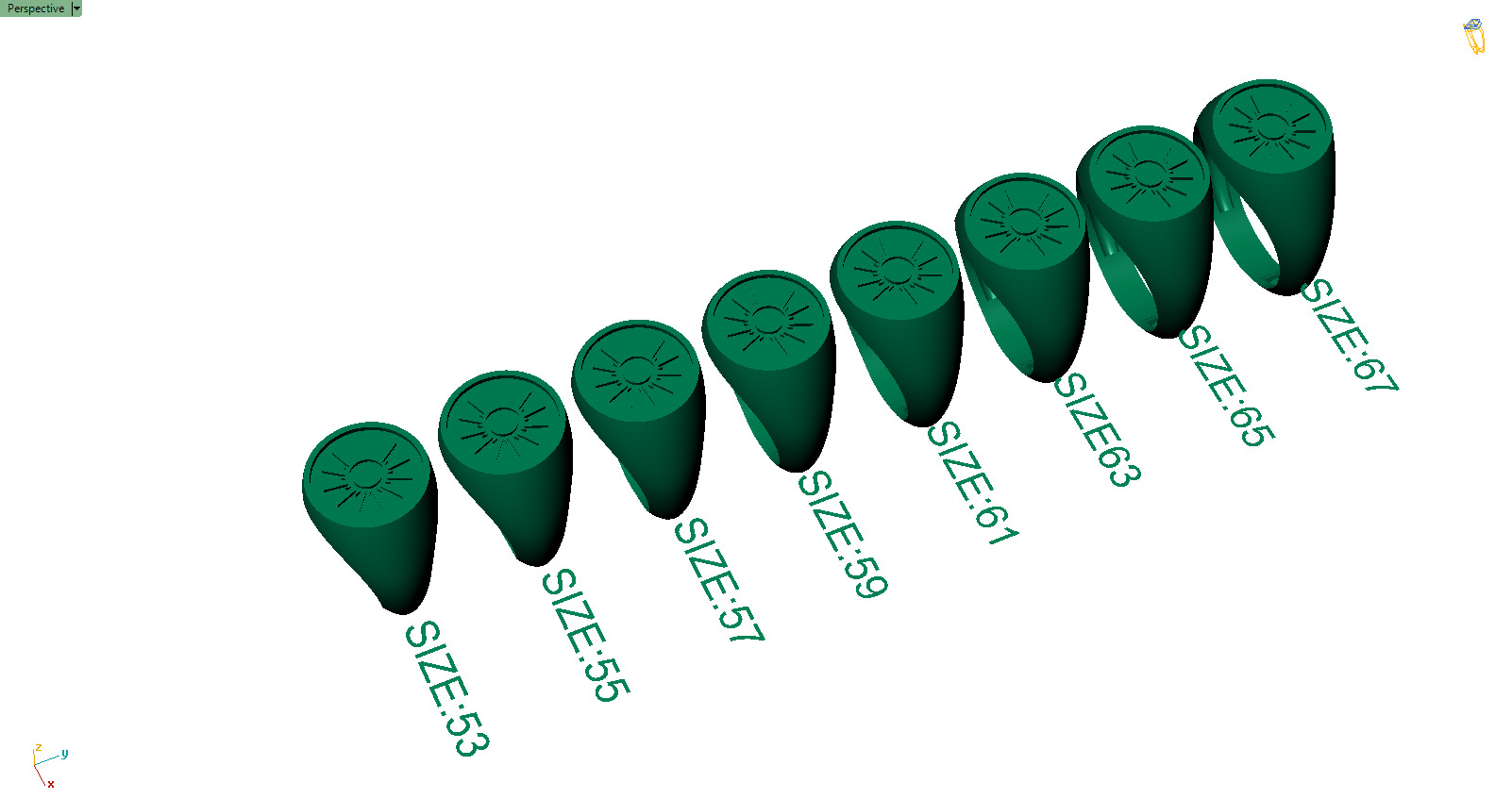 Set of 5 signet pintrest ring - ready for printing in 8 sizes 3D print model_1