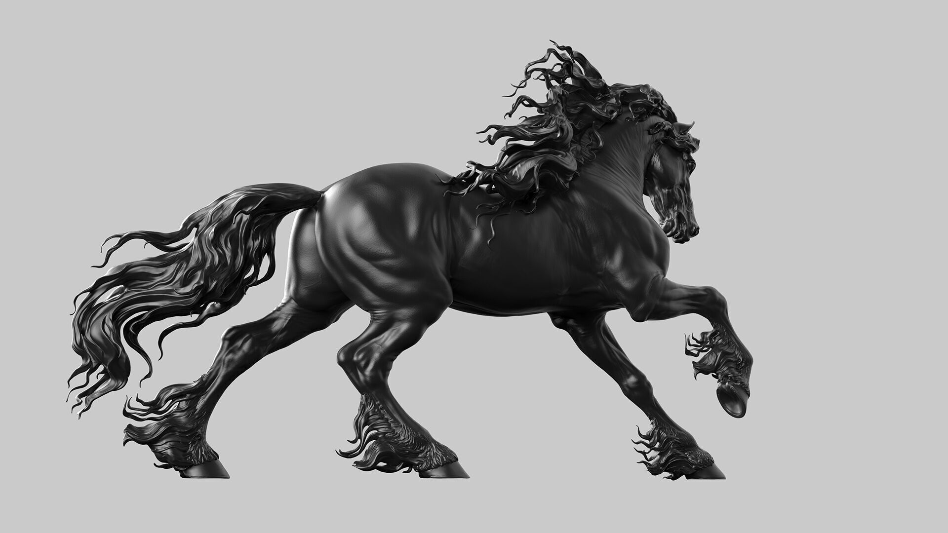 Galloping Friesian horse  -  3D Sculpting 3D print model_5
