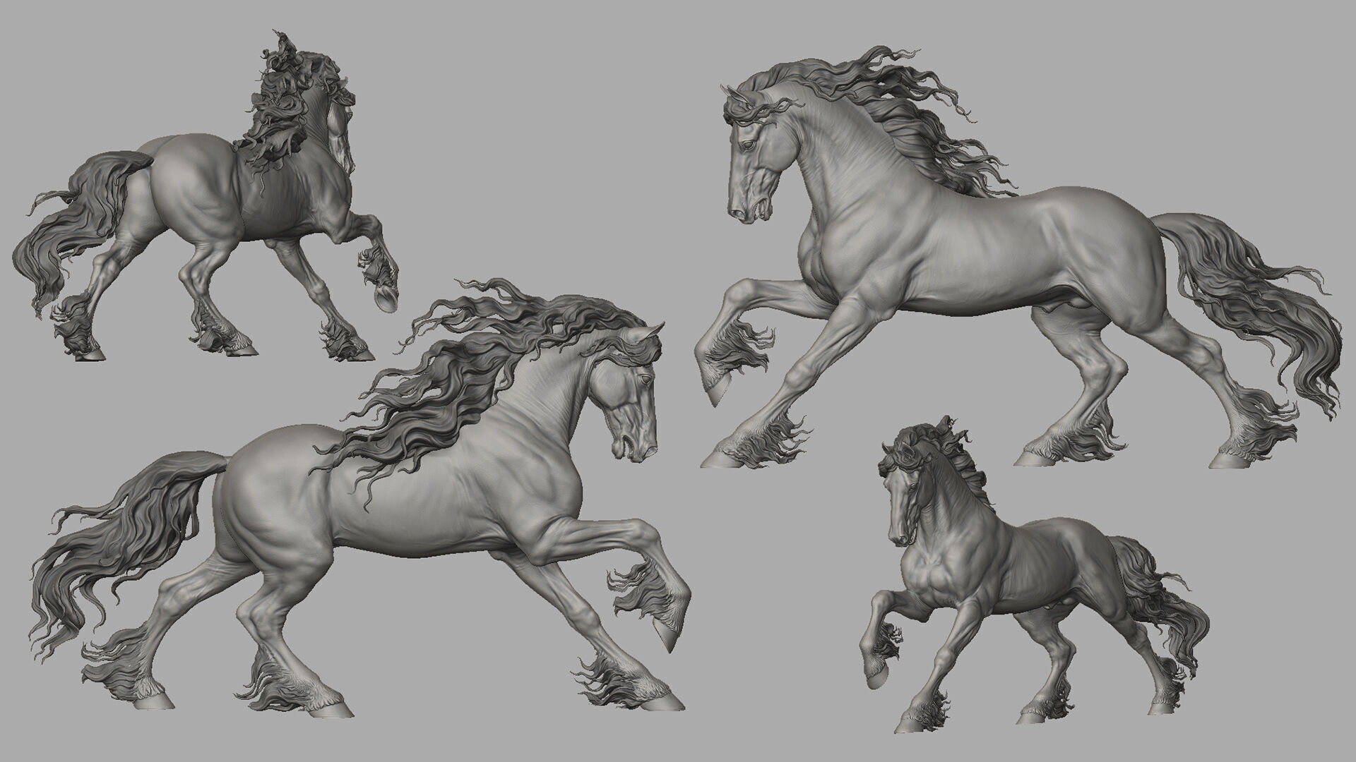 Galloping Friesian horse  -  3D Sculpting 3D print model_15