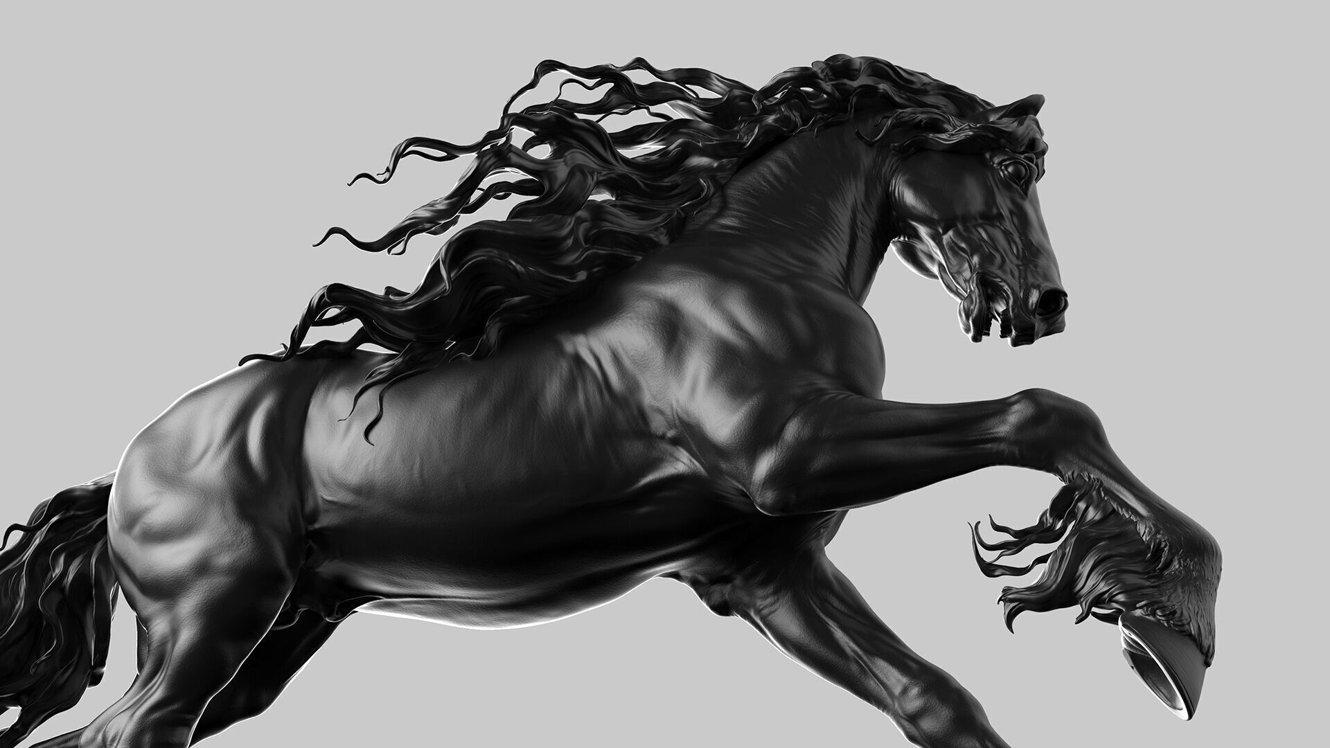 Galloping Friesian horse  -  3D Sculpting 3D print model_4