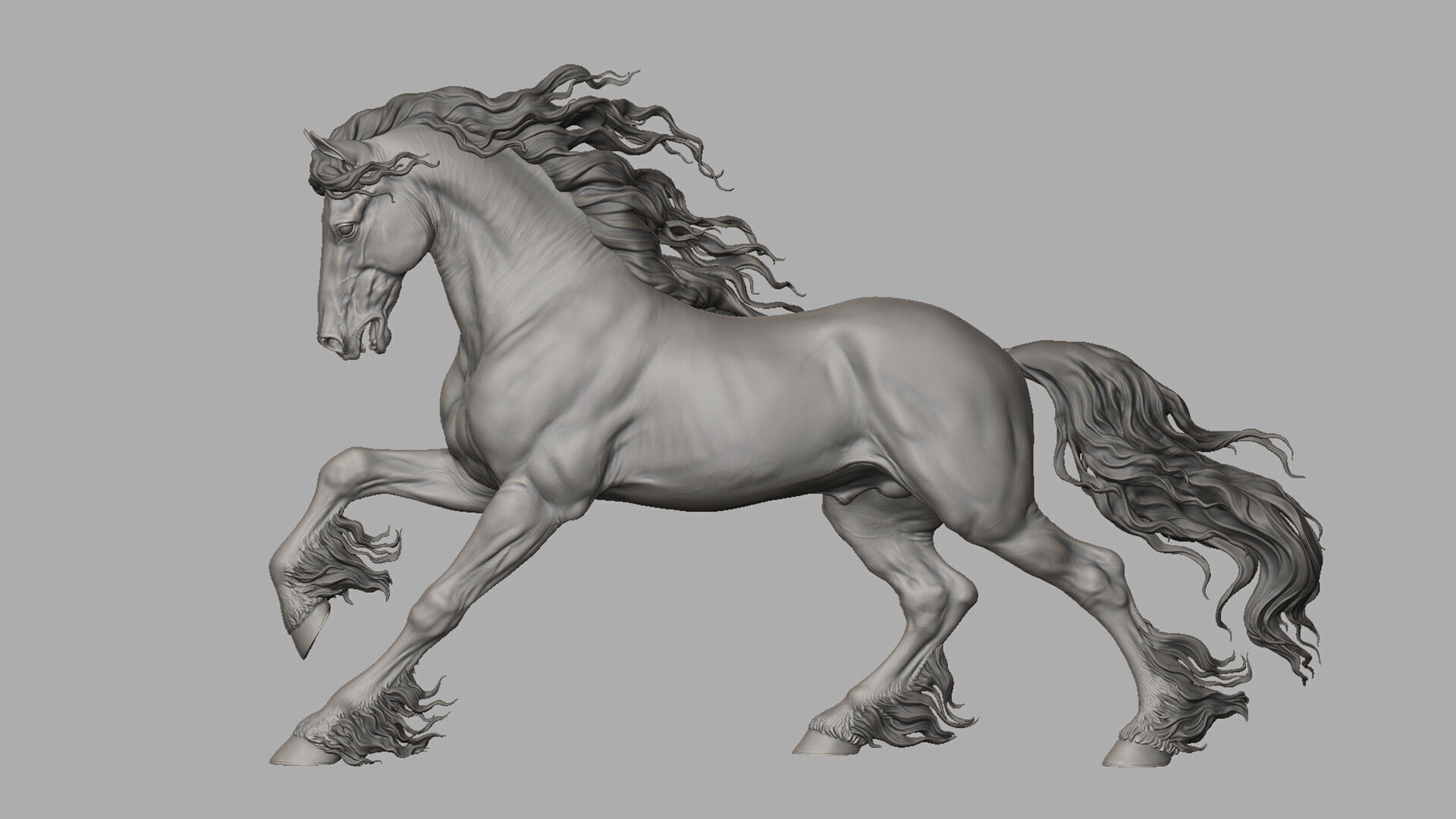 Galloping Friesian horse  -  3D Sculpting 3D print model_16
