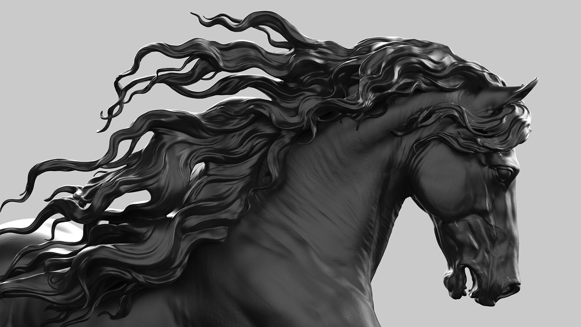 Galloping Friesian horse  -  3D Sculpting 3D print model_2