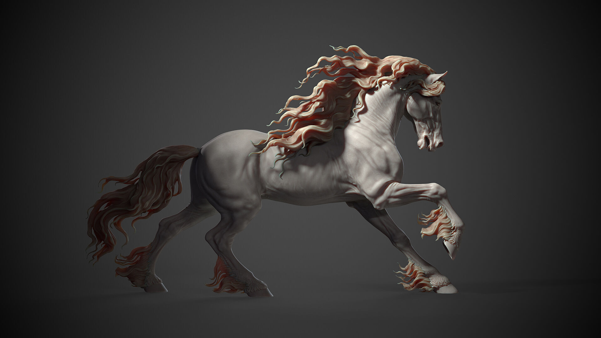 Galloping Friesian horse  -  3D Sculpting 3D print model_10