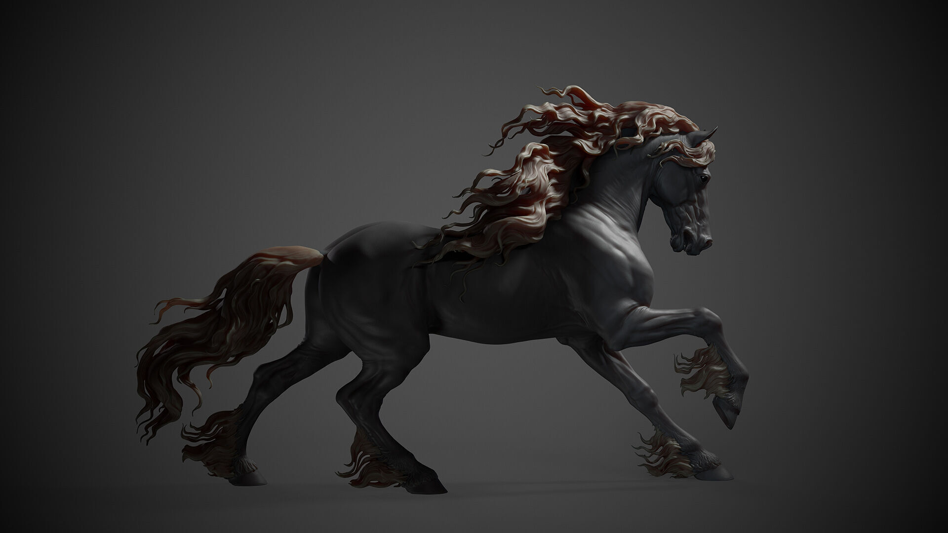 Galloping Friesian horse  -  3D Sculpting 3D print model_11