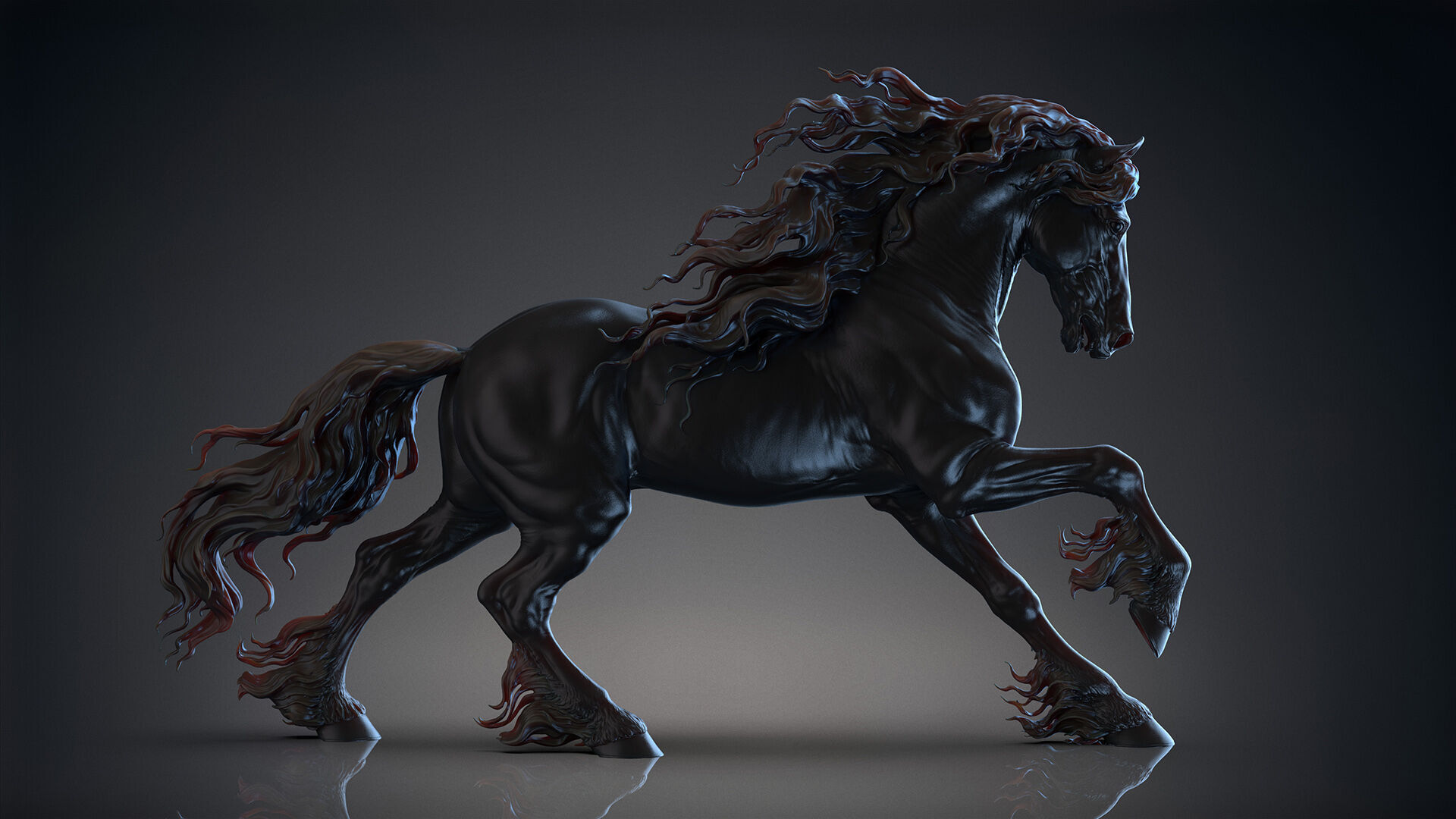 Galloping Friesian horse  -  3D Sculpting 3D print model_8