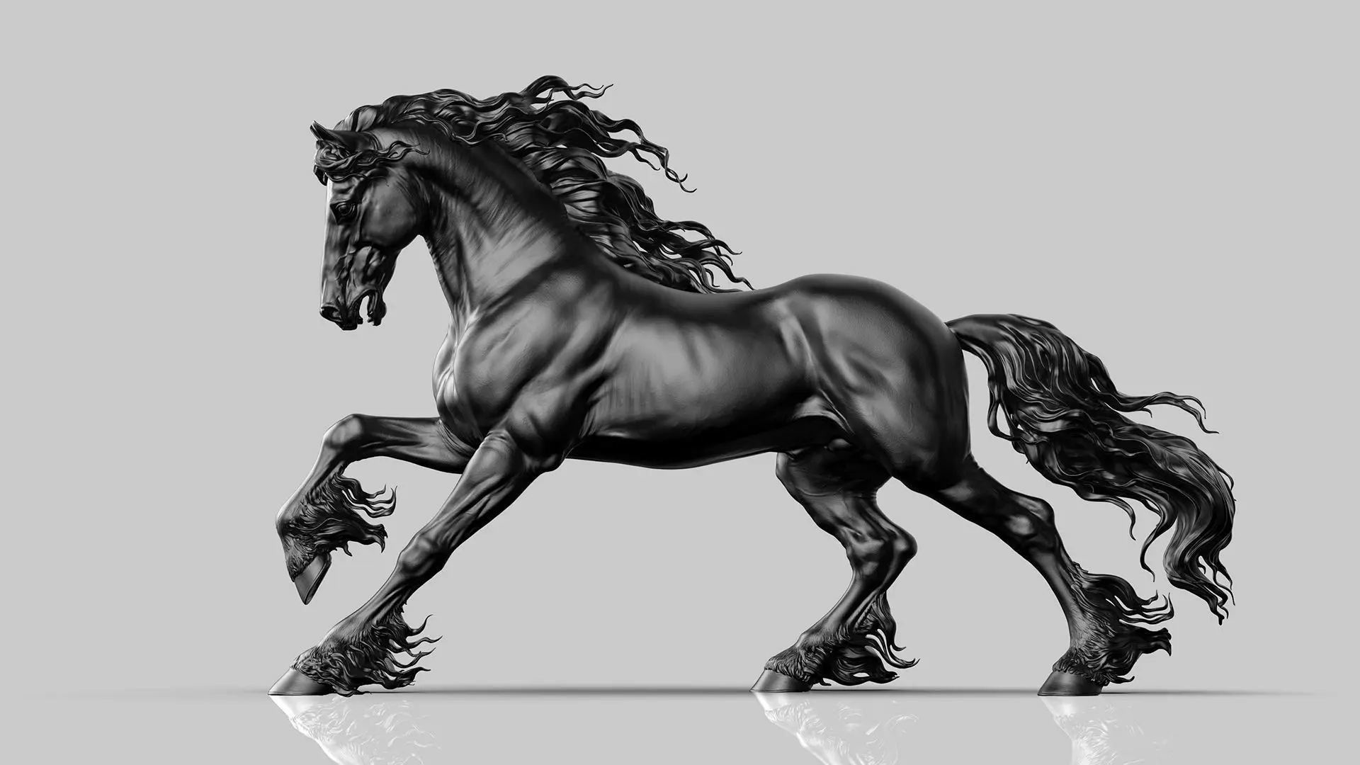 Galloping Friesian horse  -  3D Sculpting 3D print model_0