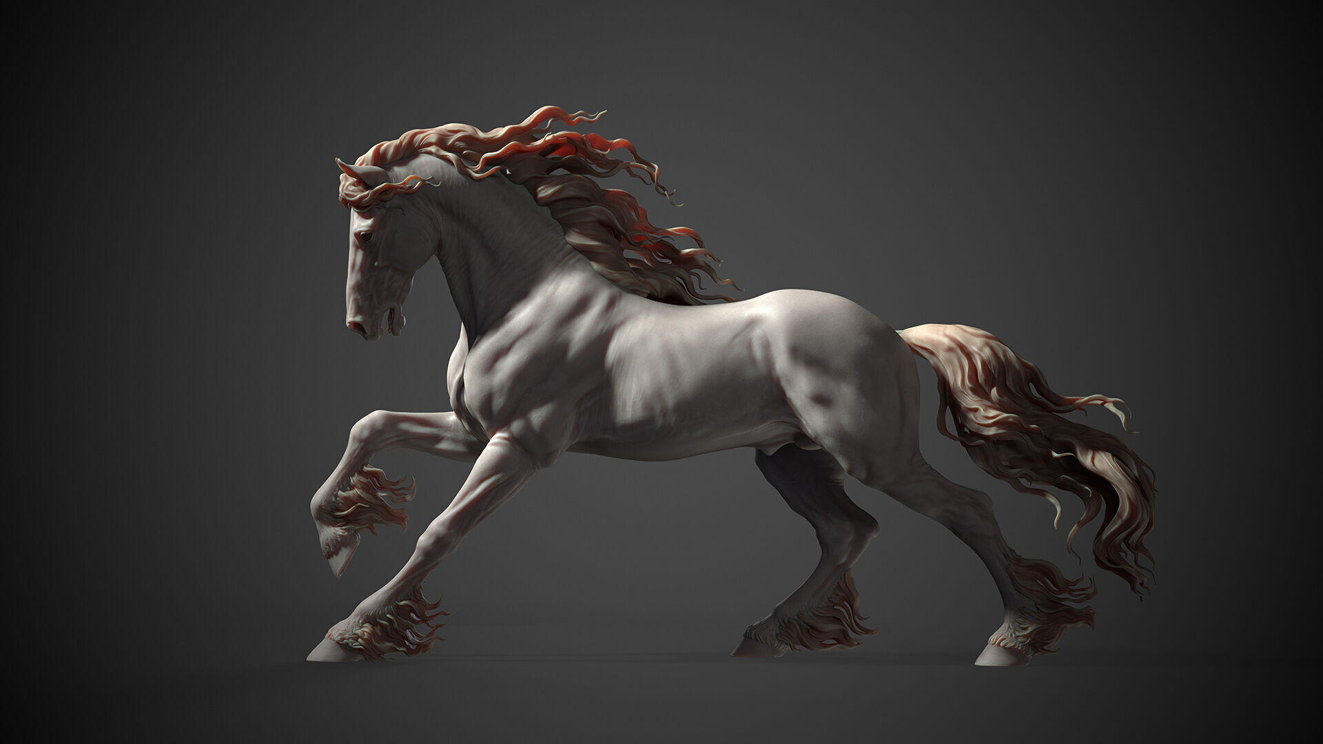 Galloping Friesian horse  -  3D Sculpting 3D print model_12