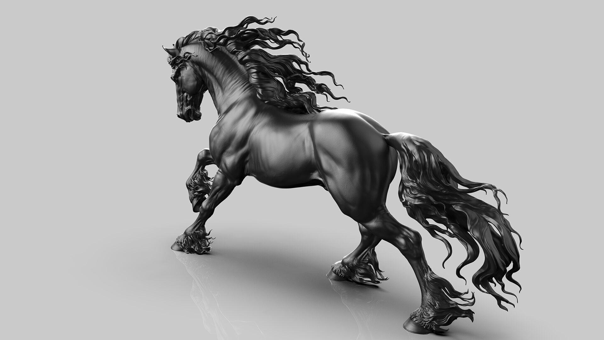 Galloping Friesian horse  -  3D Sculpting 3D print model_1