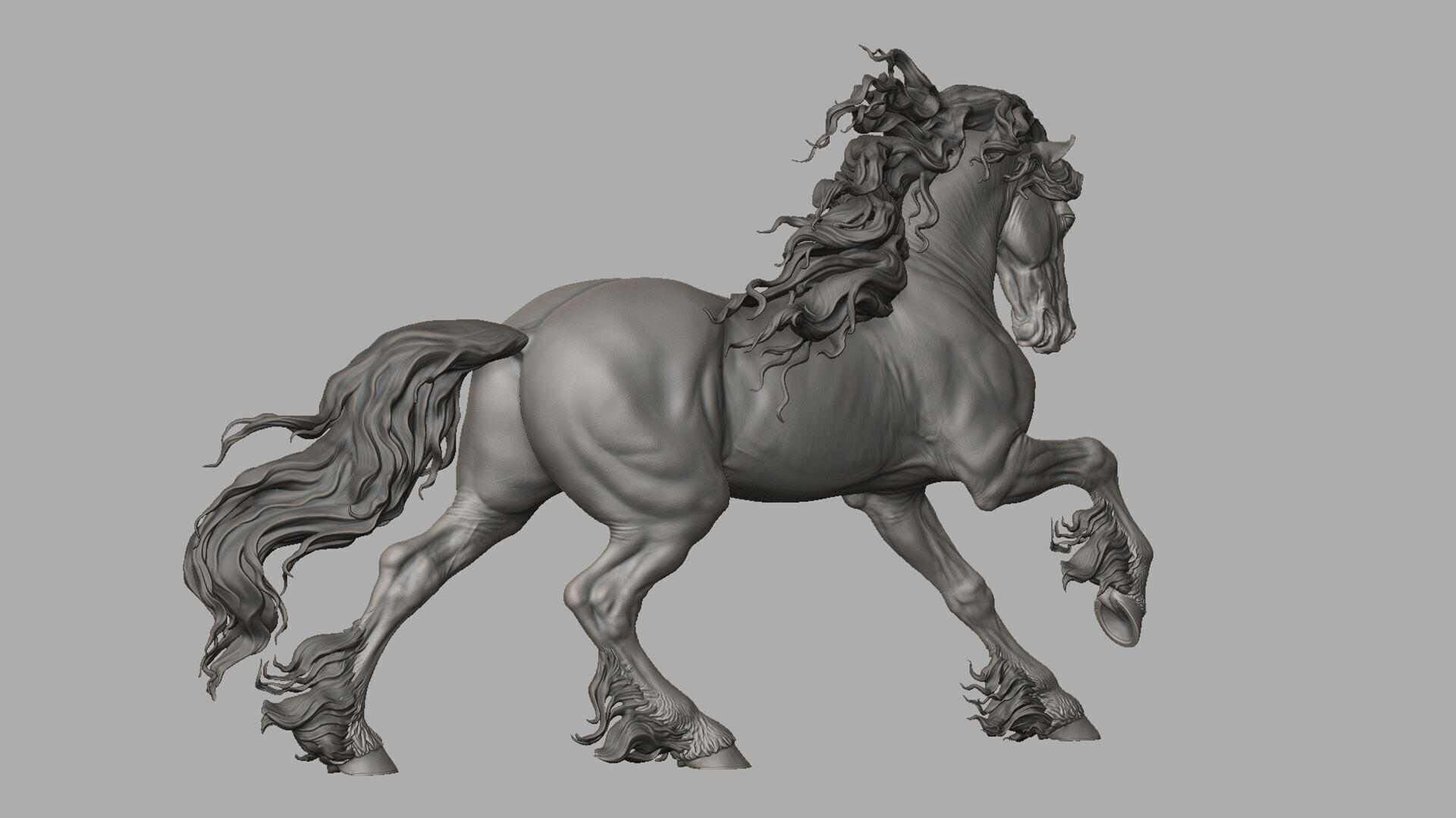 Galloping Friesian horse  -  3D Sculpting 3D print model_18