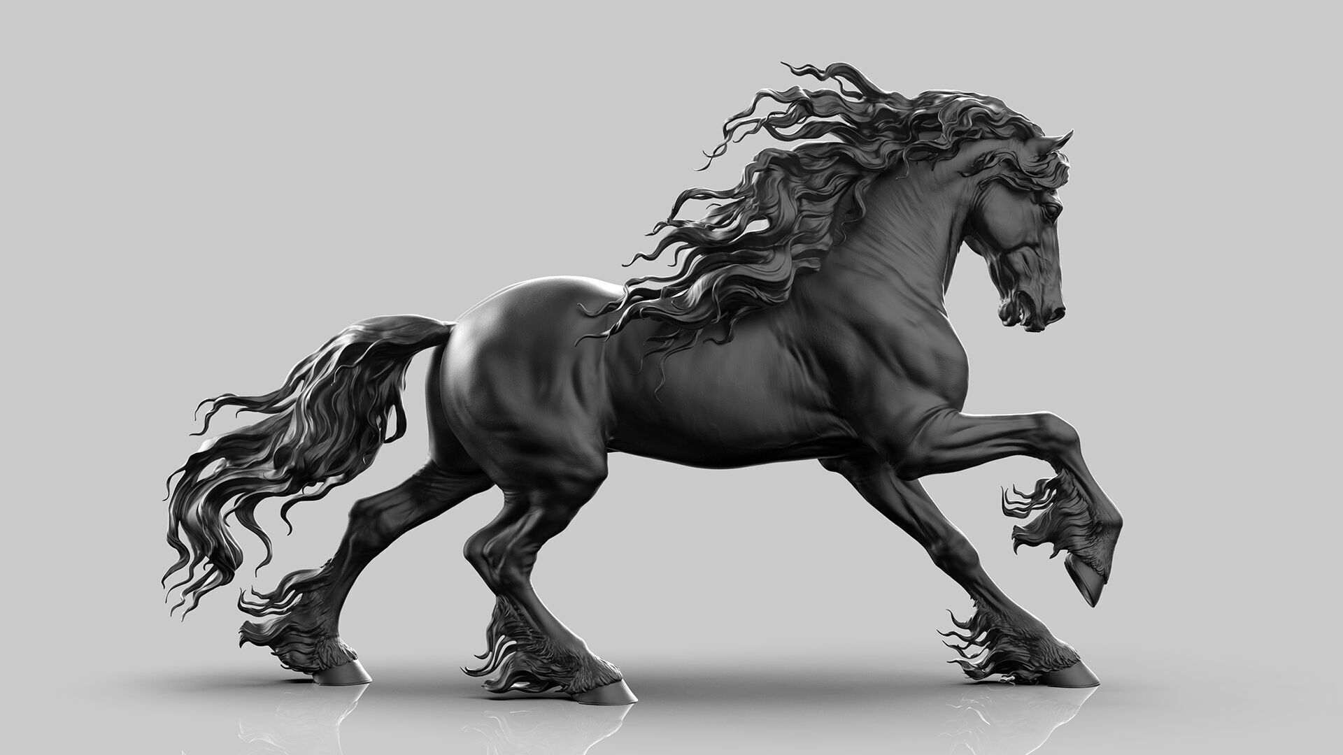 Galloping Friesian horse  -  3D Sculpting 3D print model_3